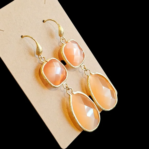NWT - 18k Gold and Orange Cat's Eye Dangle Earrings